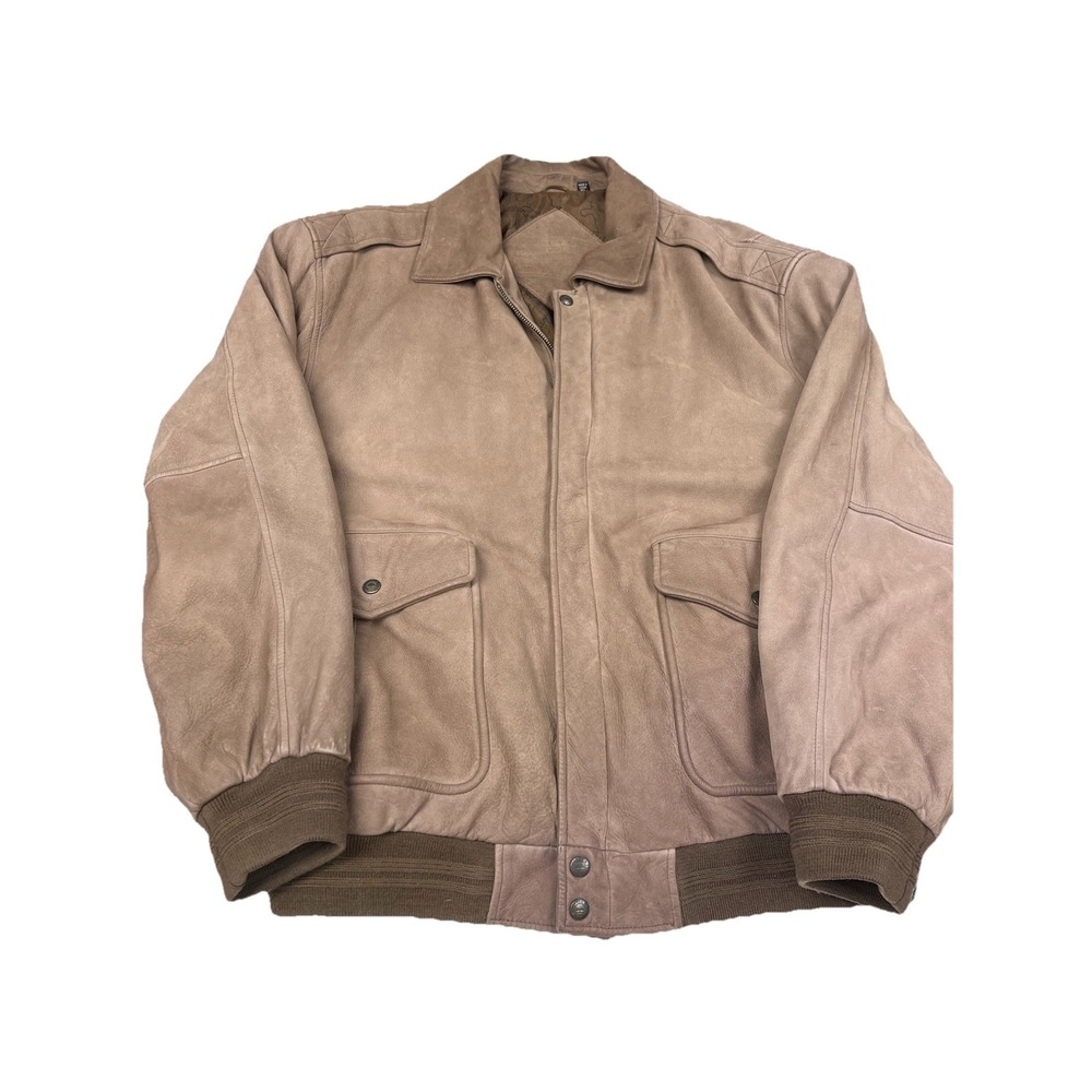 Vintage Roundtree & Yorke Men's Brown Genuine Leather Bomber Jacket Size XL